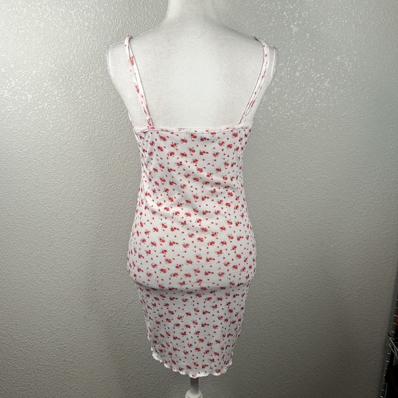 Shein White & Red Pink Roses 90's Y2K V-Neck Lace Neckline Summer Dress Size S - Picture 3 of 7